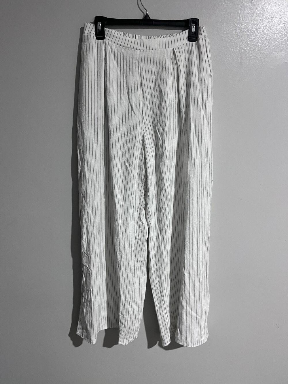 Sienna Sky Pants Womens L White Wide-Leg Striped Elastic Waist Pull On